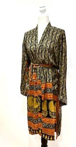 Top of the Line Silk Kimono Duster, Rich Mixed Print (Black and Red)