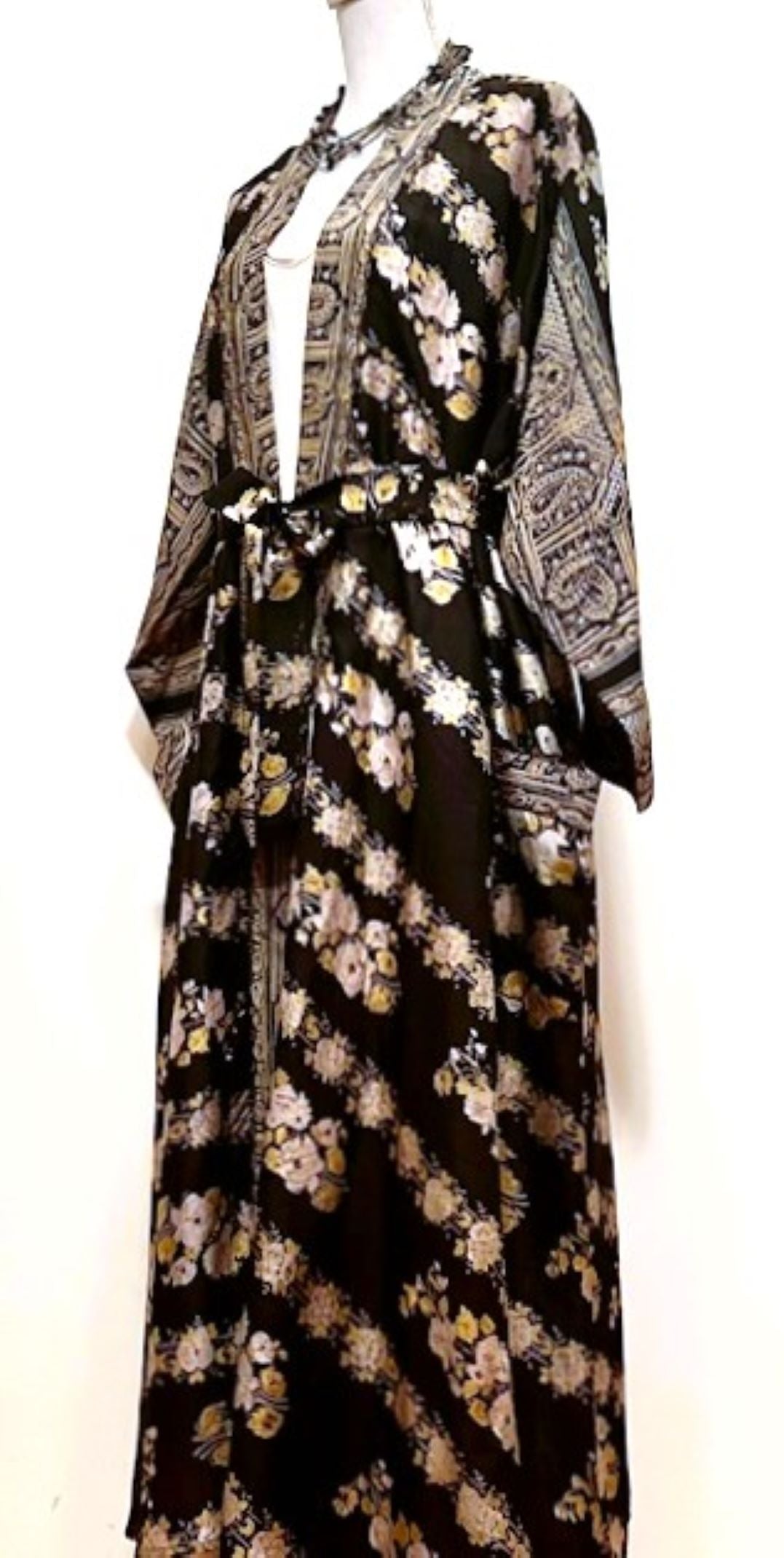 Long Silk Serenity Kimono Duster Is Striking In A Rich, Floral Print