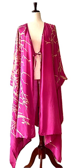 Kantha Bae New Orchid Silk Kimono With Tie . Chic. (Fuschia)