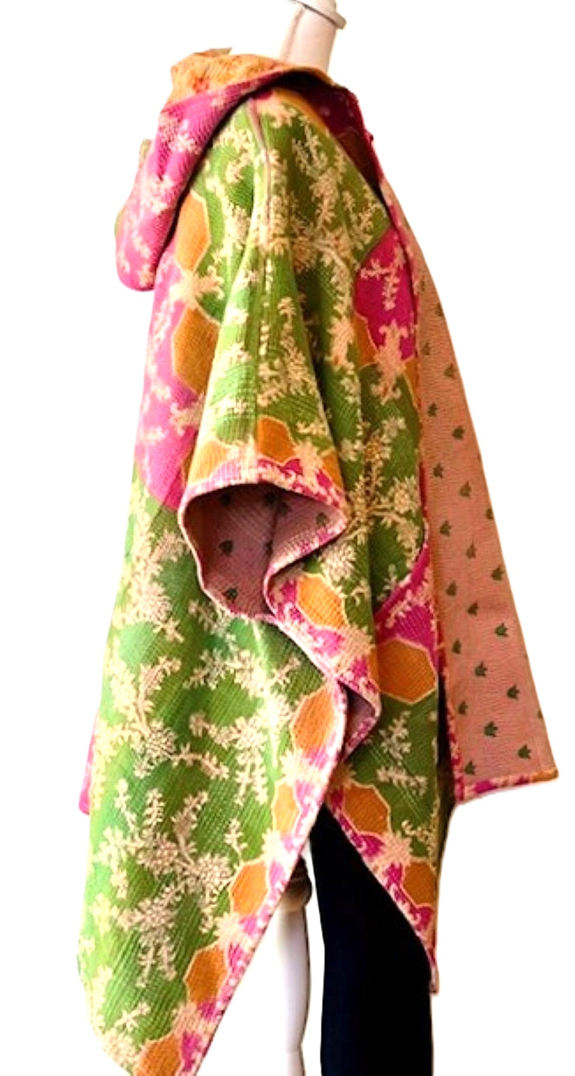 Kantha Bae Knee Length Poncho Coat - Blooms