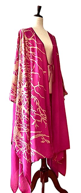 Kantha Bae New Orchid Silk Kimono With Tie . Chic. (Fuschia)