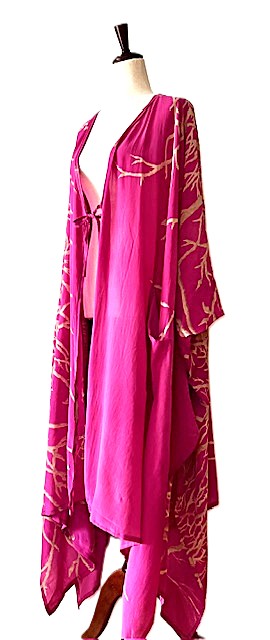 Kantha Bae New Orchid Silk Kimono With Tie . Chic. (Fuschia)