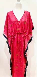 Beautiful Handmade Silk Caftan. Beach or Pool Perfect.(Red black)