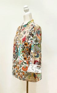 Fully Reversible Silk and Cotton Patchwork Quilted Women's Jacket (Mixed Beige)