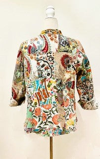 Fully Reversible Silk and Cotton Patchwork Quilted Women's Jacket (Mixed Beige)