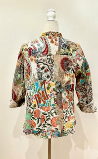 Fully Reversible Silk and Cotton Patchwork Quilted Women's Jacket (Mixed Beige)