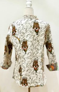 Fully Reversible Silk and Cotton Patchwork Quilted Women's Jacket (Mixed Beige)