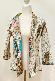 Fully Reversible Silk and Cotton Patchwork Quilted Women's Jacket (Mixed Beige)