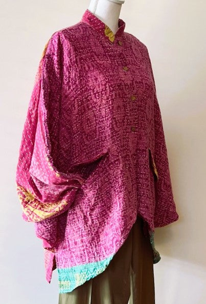Kantha Bae Dylan's Button Down Shirt Is Versatile - Fuschia