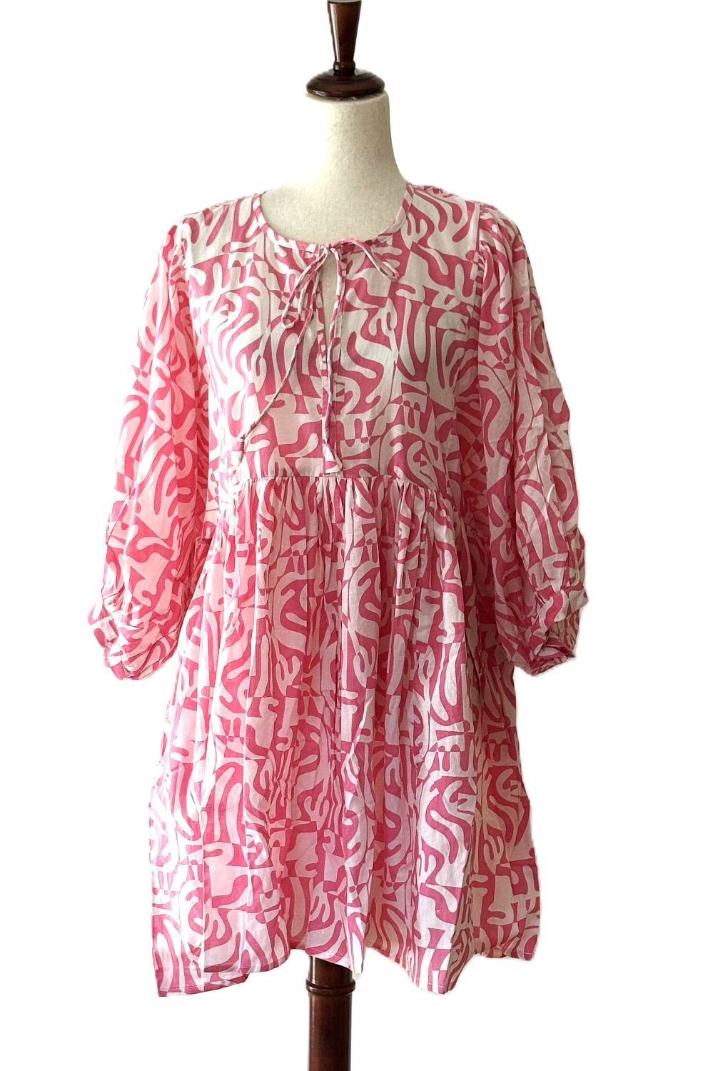Dresses: Flattering Easy Basic Block Print Cotton Short (Pink)