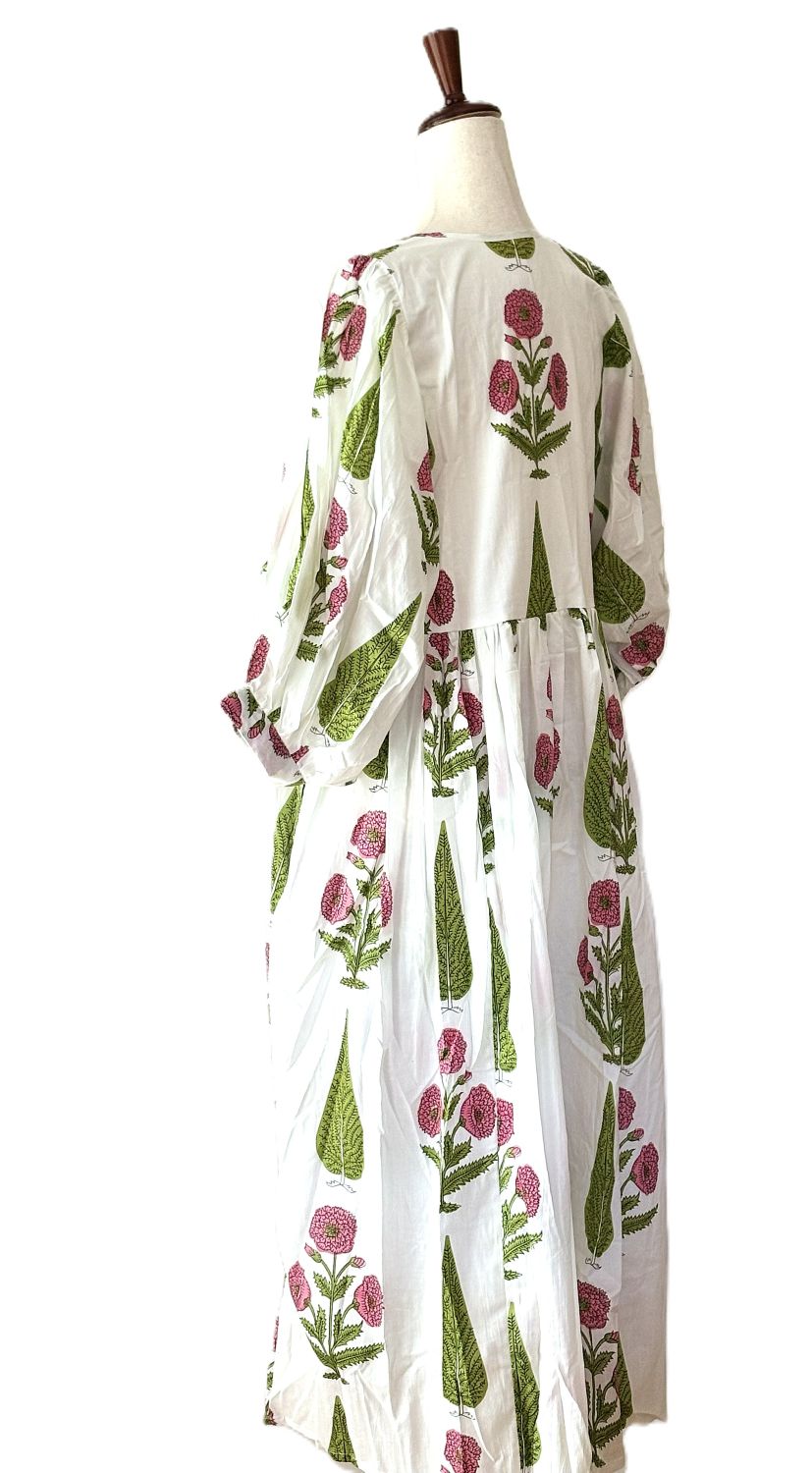 Dresses: Cotton Block Print Floral Midi Is Everyone's Favorite. Pink