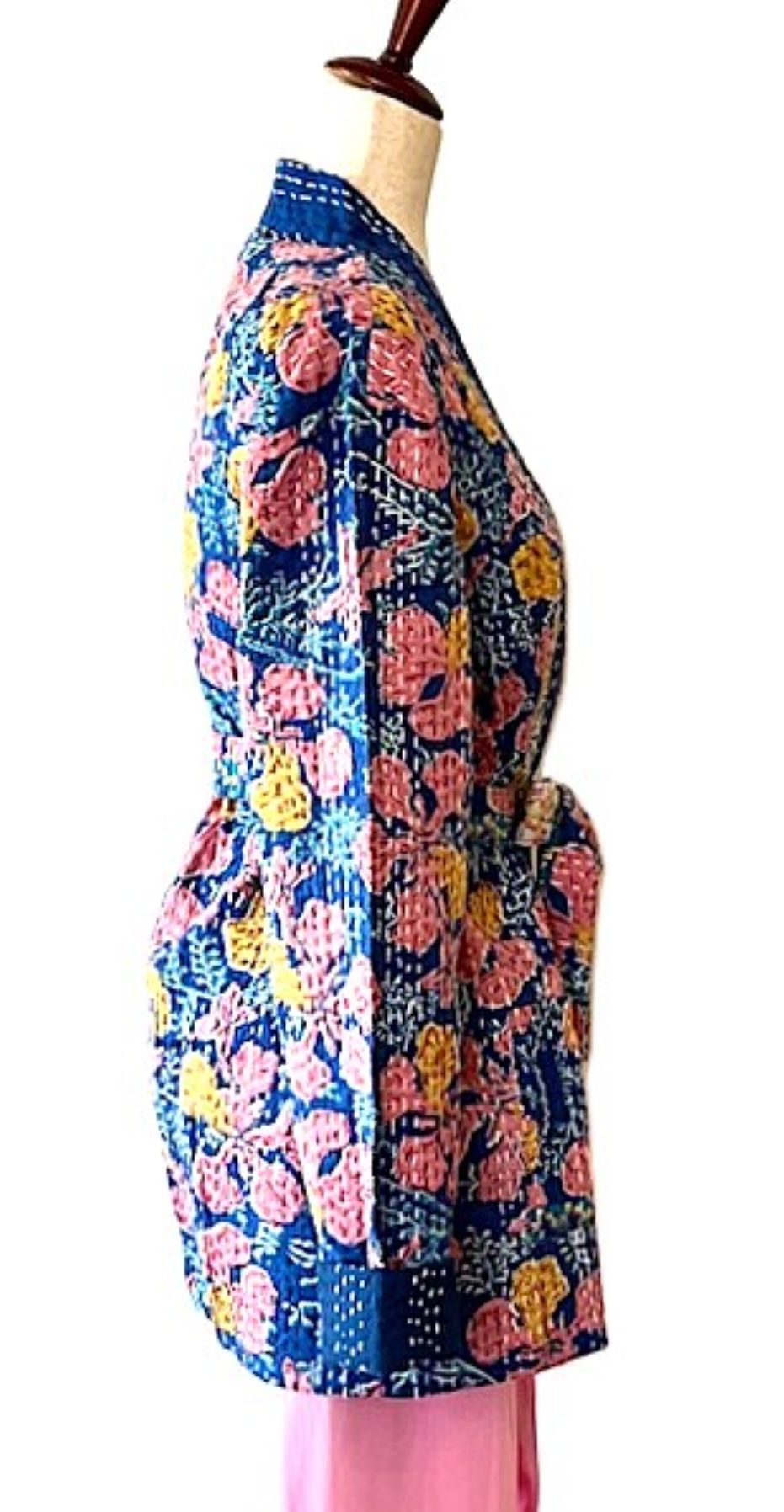 Short Cotton Kimono Jacket Is Fresh And Colorful. (Navy)