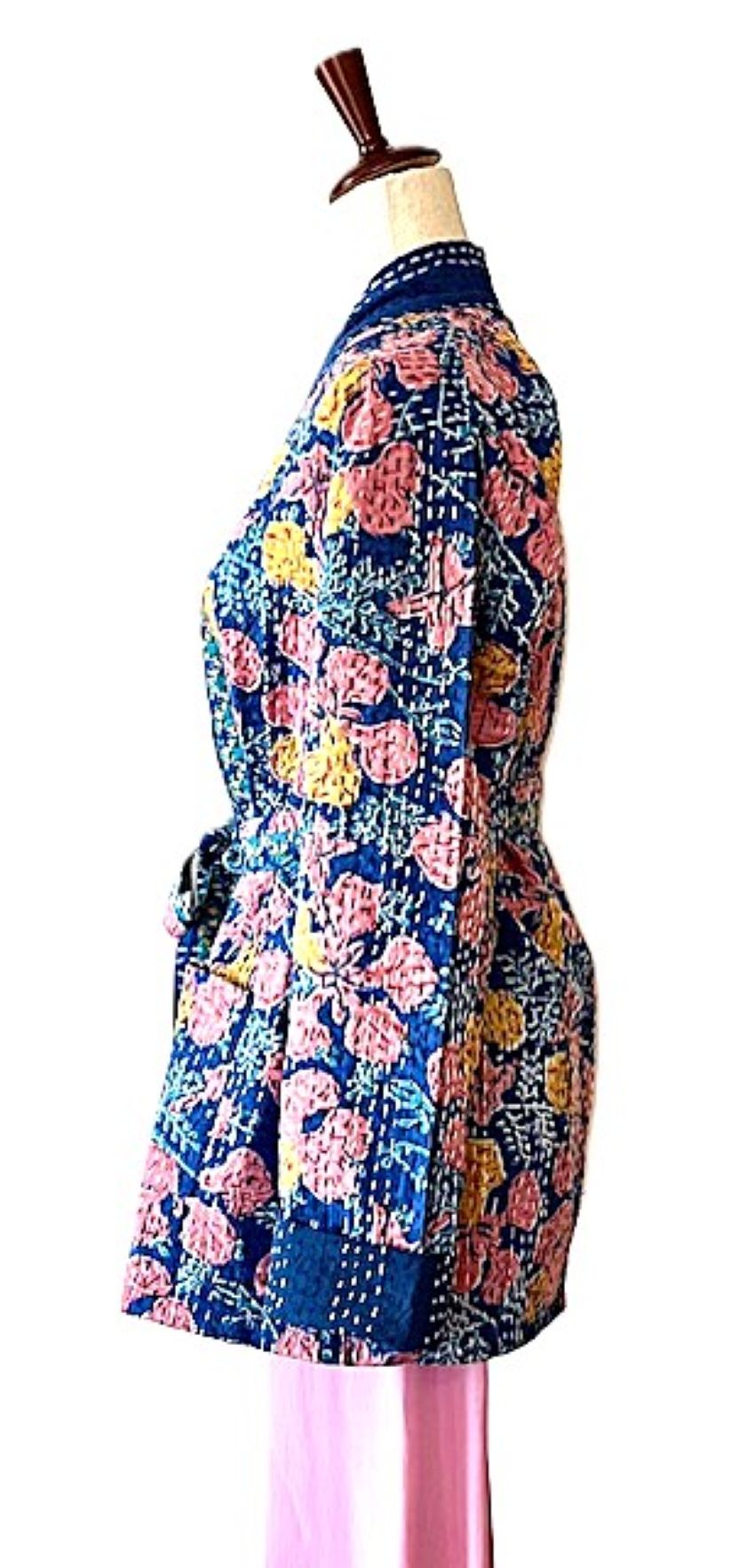 Short Cotton Kimono Jacket Is Fresh And Colorful. (Navy)