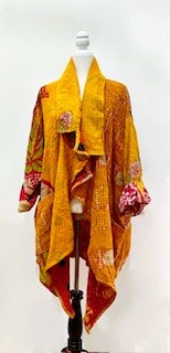 Oasis Cotton Cardigan With Kantha Embroidery (Gold and Red)