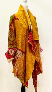 Oasis Cotton Cardigan With Kantha Embroidery (Gold and Red)