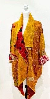 Oasis Cotton Cardigan With Kantha Embroidery (Gold and Red)
