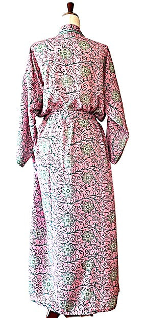 Luxurious Floral Print Silk Kimono Duster. (Pink)
