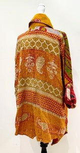 Oasis Cotton Cardigan With Kantha Embroidery (Gold and Red)