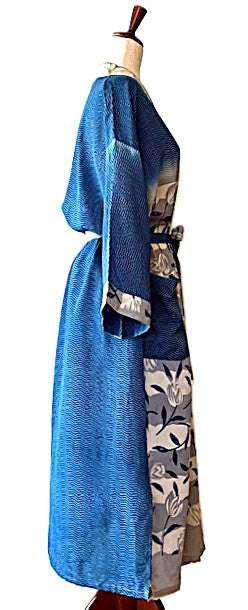 Dramatic Abstract Silk Kimono Duster. (Navy)