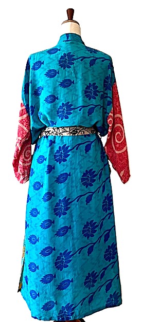 Luxurious Mixed Print Silk Kimono Duster. (Turquoise)