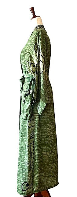 Luxurious Mixed Print Silk Kimono Duster. (Emerald)
