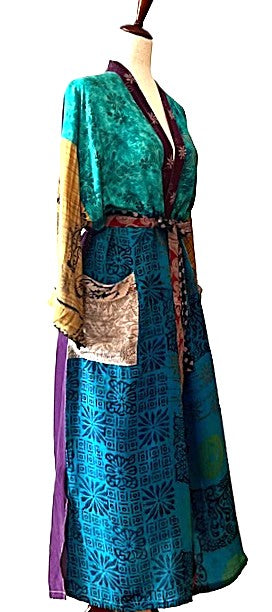 Luxurious Mixed Print Silk Kimono Duster. (Patchwork)