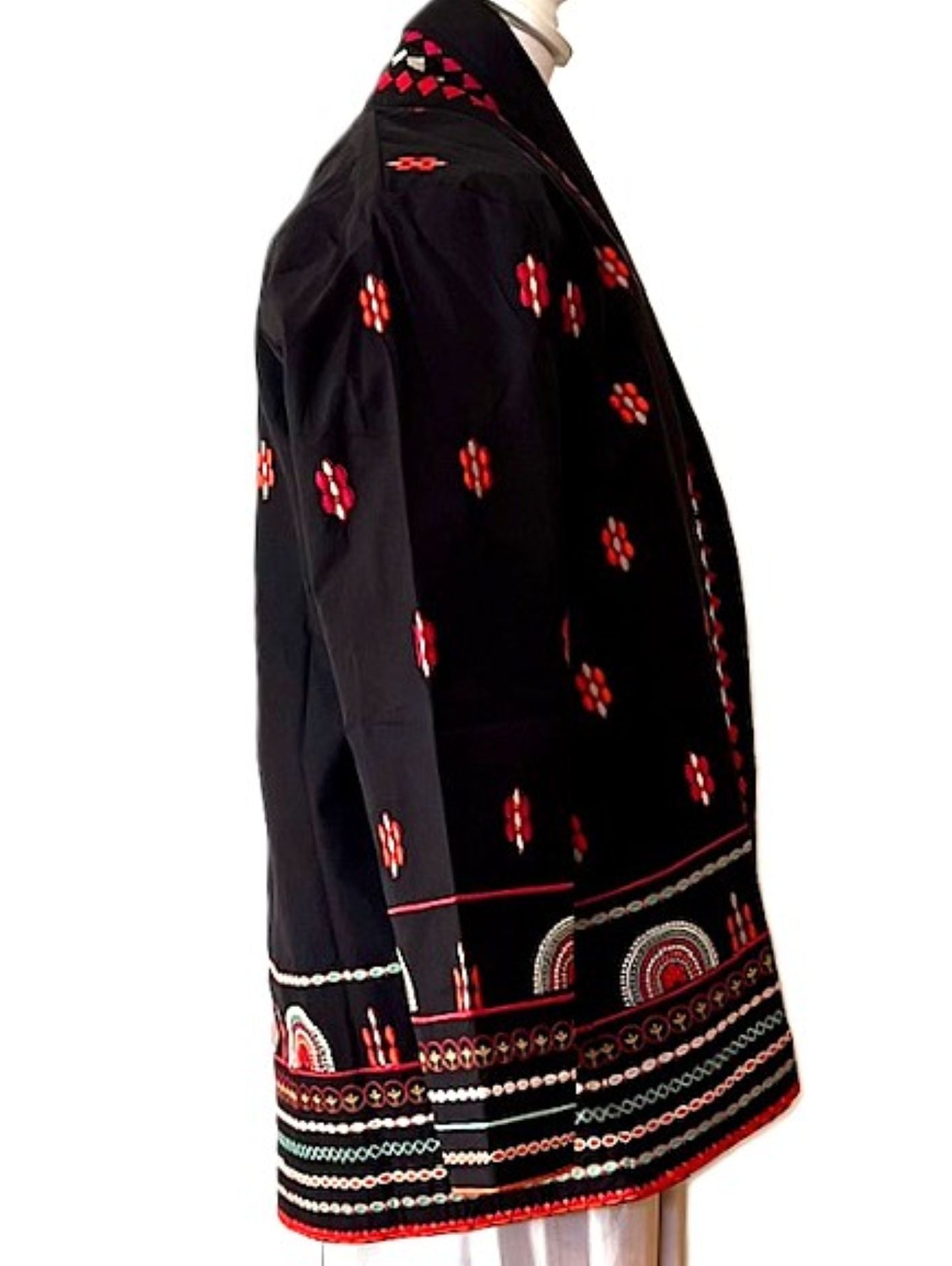 Wearable Art: Elaborate Hand Embroidered Short Jacket. Engineered Stitching (Black)