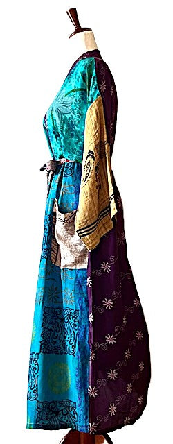 Luxurious Mixed Print Silk Kimono Duster. (Patchwork)