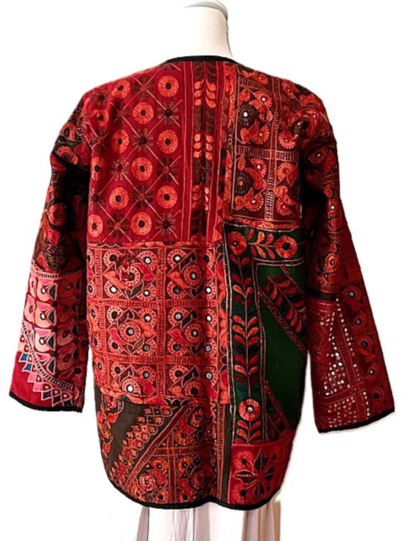 Elaborate Hand Embroidered Jacket With Embellishment And Neck Tie. (Red)