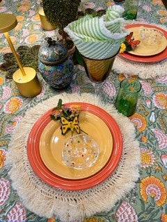 Fresh Garden Flowers Block Print Tablecloth. A Beauty.