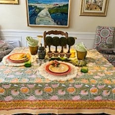 Fresh Garden Flowers Block Print Tablecloth. A Beauty.