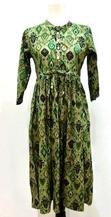 Floral Block Print Cotton Dress Looks Professional (Green)