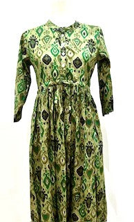 Floral Block Print Cotton Dress Looks Professional (Green)