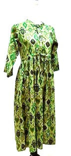 Floral Block Print Cotton Dress Looks Professional (Green)