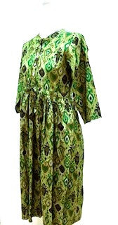 Floral Block Print Cotton Dress Looks Professional (Green)