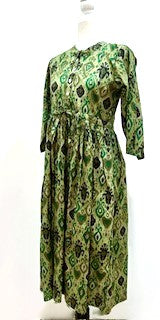 Floral Block Print Cotton Dress Looks Professional (Green)