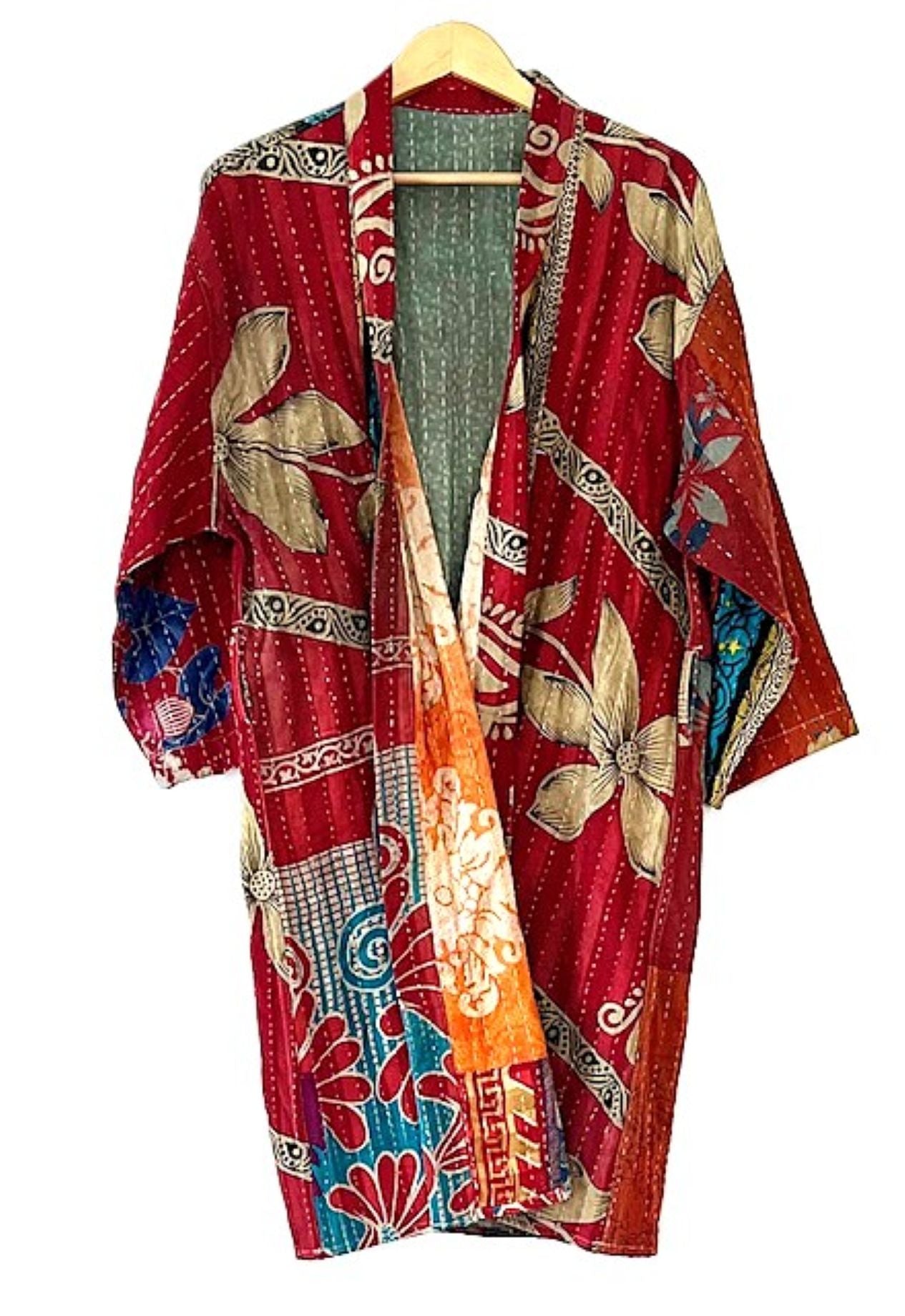 Reversible Short Quilted Kimono Jacket Is Tailored And Smart.