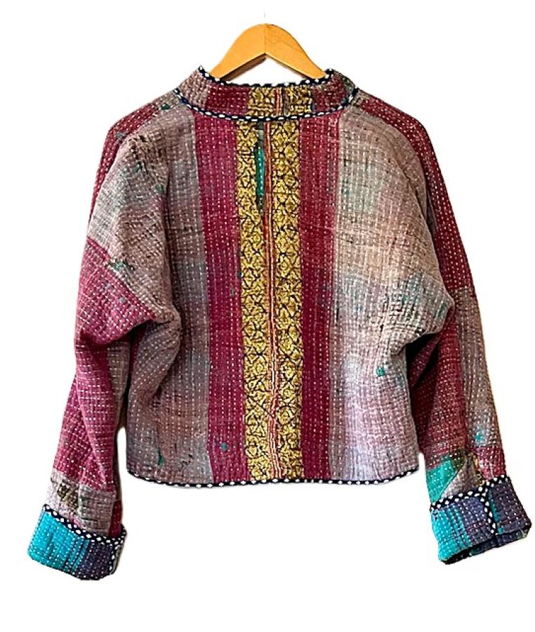 Short Quilted Baseball Style Jacket Is Handmade And Fully Reversible (Turquoise)