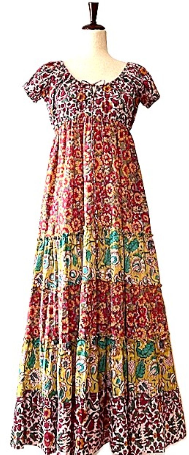 Dresses: Mixed Block Print Midi Has Multiple Layers of Tiered Ruffles. Cute.