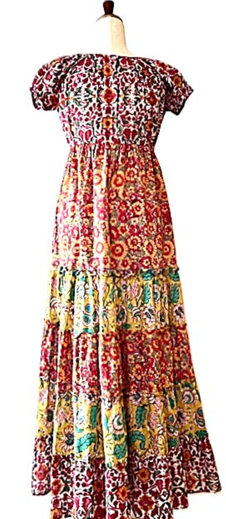 Dresses: Mixed Block Print Midi Has Multiple Layers of Tiered Ruffles. Cute.