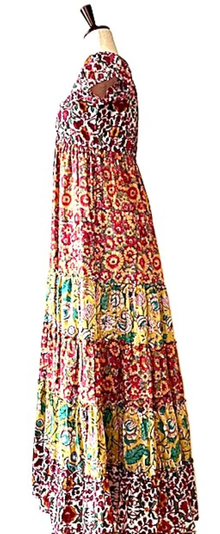 Dresses: Mixed Block Print Midi Has Multiple Layers of Tiered Ruffles. Cute.