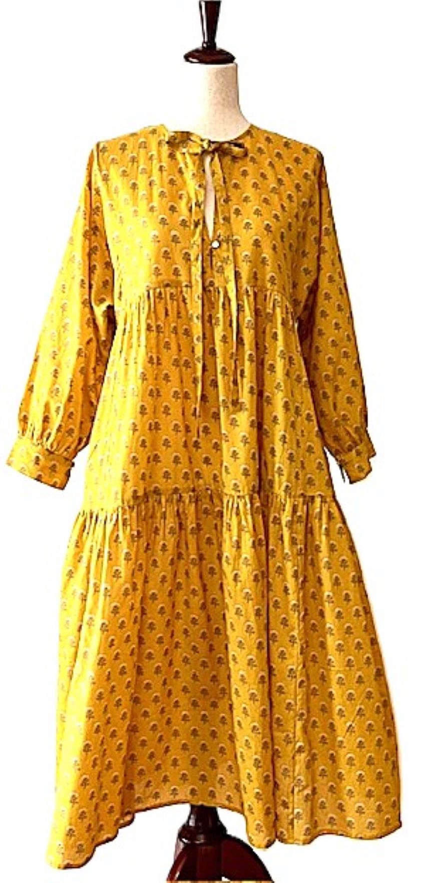 Fresh Fruit Cotton Block Print Dress Is Delightful (Yellow)