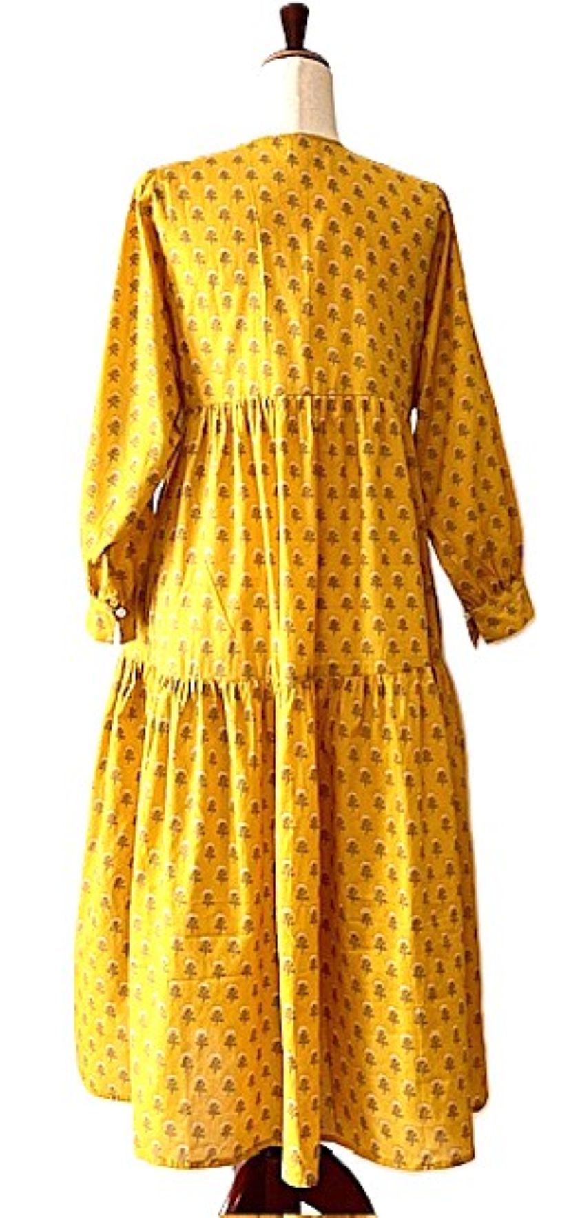Fresh Fruit Cotton Block Print Dress Is Delightful (Yellow)