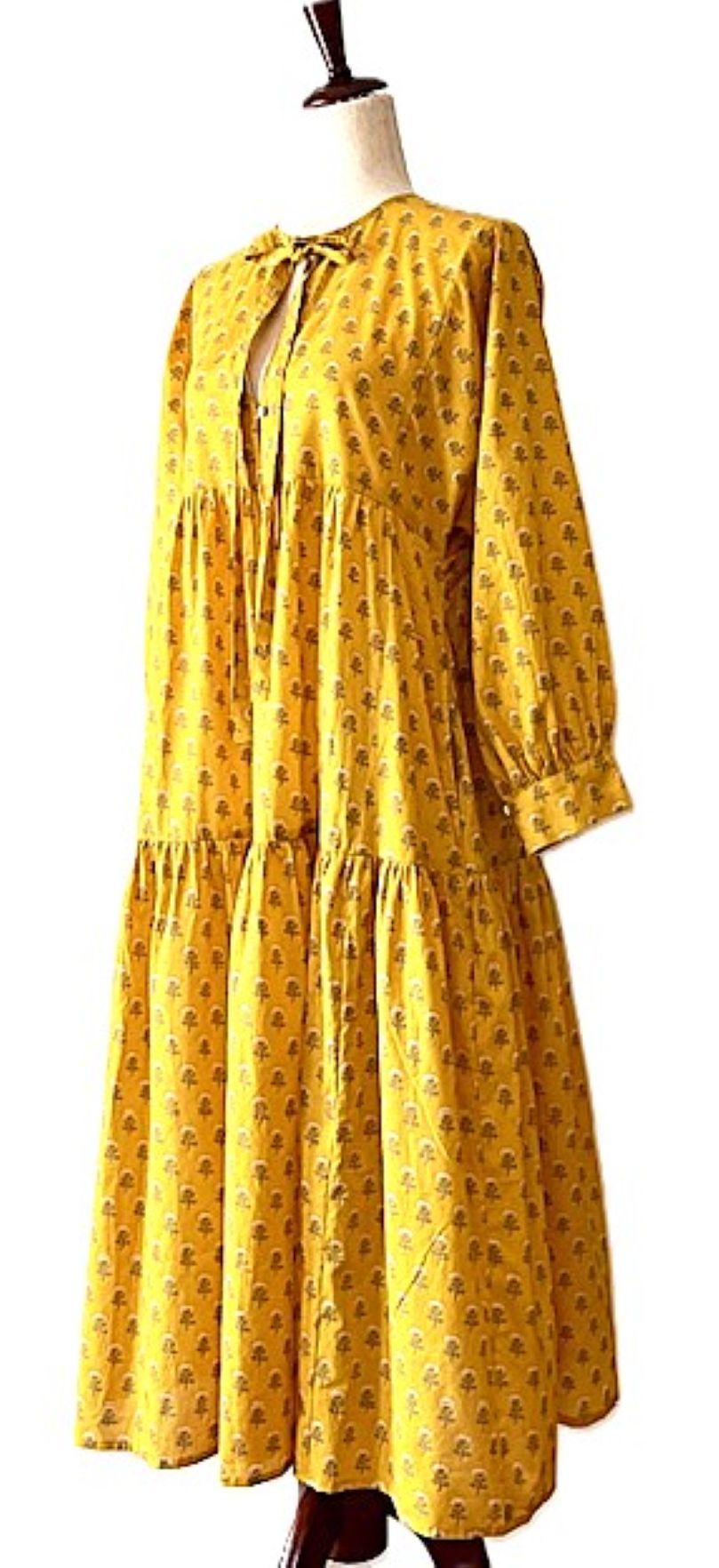 Fresh Fruit Cotton Block Print Dress Is Delightful (Yellow)