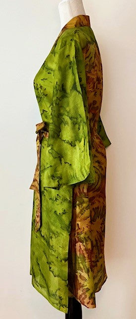Exceptional Print In Our Cape Sleeve Silk Kimono Duster Dress (Avocado)