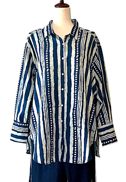 Tunic, Specialty Top With Detailed Handmade Trim. (Indigo)