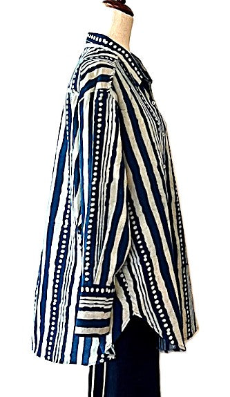 Tunic, Specialty Top With Detailed Handmade Trim. (Indigo)