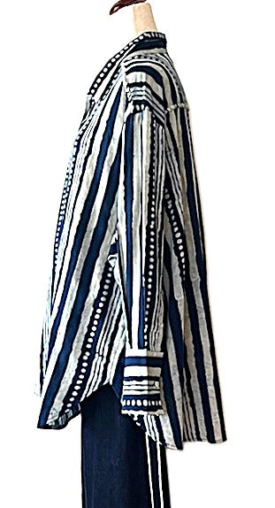 Tunic, Specialty Top With Detailed Handmade Trim. (Indigo)