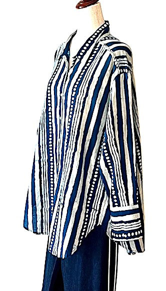 Tunic, Specialty Top With Detailed Handmade Trim. (Indigo)