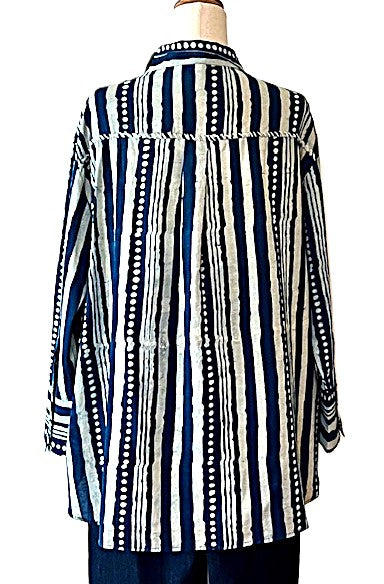 Tunic, Specialty Top With Detailed Handmade Trim. (Indigo)